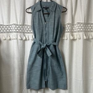 Tahari ASL Sleeveless Teal Belted Shirt Dress